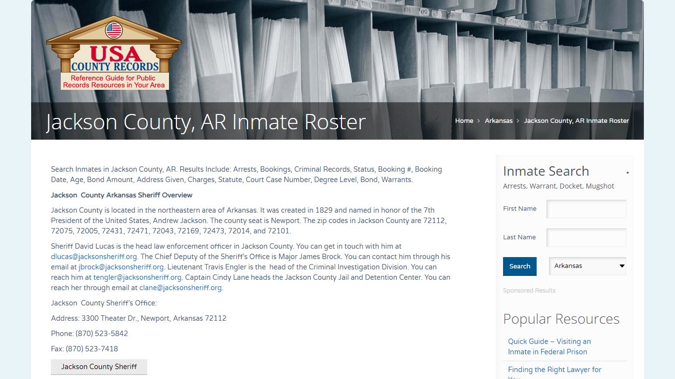Jackson County, AR Inmate Roster | Name Search - USA County Records
