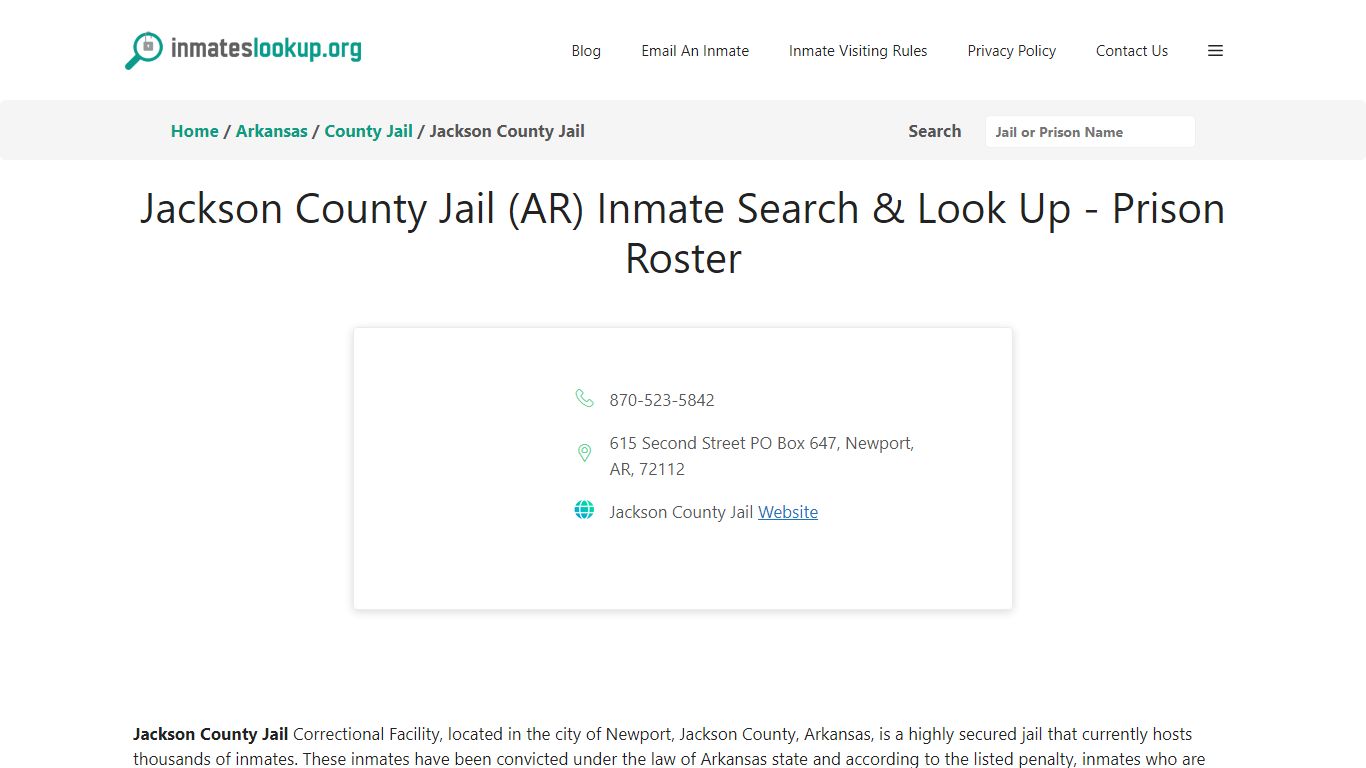 Jackson County Jail (AR) Inmate Search & Look Up - Prison Roster